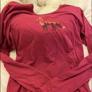 Life is Good. S long sleeve holiday shirt. With fox.